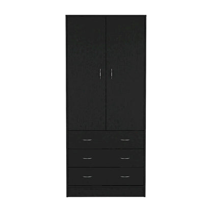 19 Modern Double-door Armoire with 3 Drawers and 1 Hanging Rod for Bedroom