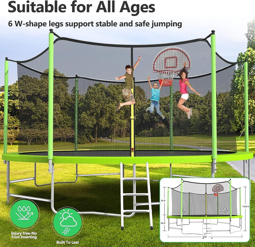 Upgraded 16Ft Trampoline with Basketball Hoop & Net