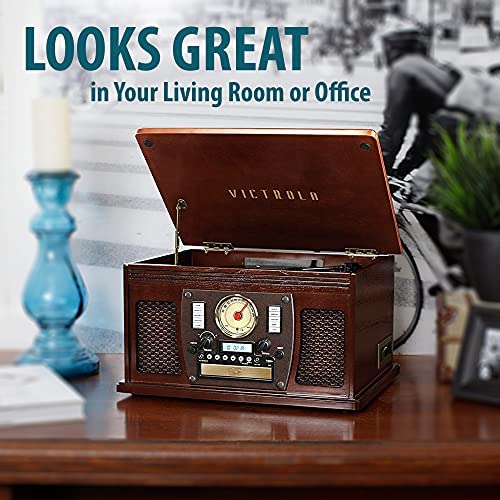 Victrola 8-in-1 Bluetooth Record Player & Multimedia Center, Built-in Stereo Speakers – Turntable, Wireless Music Streaming