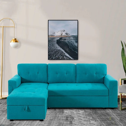 Reversible Sectional Sofa with Pull-Out Sleeper Bed, Hidden Storage Chaise, Durable Legs,