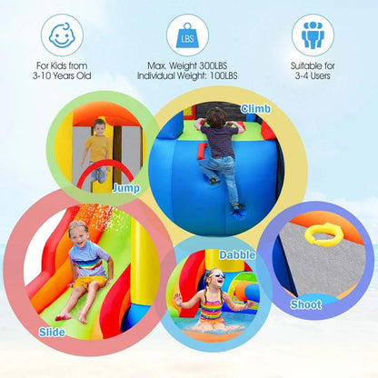 6-in-1 Kids Water Slide Bouncy Castle Inflatable Water Bounce House with Trampoline, 740W Air Blower