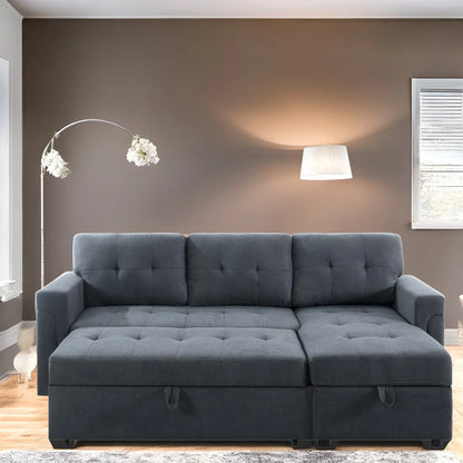 Reversible Sectional Sofa with Pull-Out Sleeper Bed, Hidden Storage Chaise, Durable Legs,