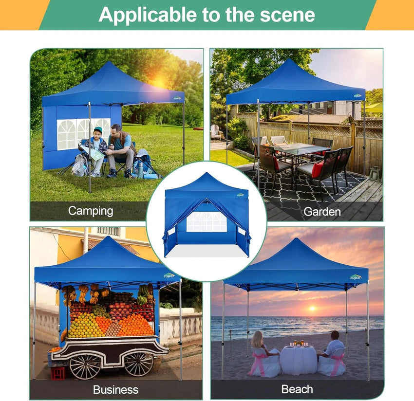 COBIZI 10x20 Heavy Duty Pop up Canopy Tent with 6 sidewalls Easy Up Commercial Outdoor Canopy Wedding Party Tents for Parties All Season Wind & Waterproof Gazebo with Roller Bag,Black(Frame Thickened)