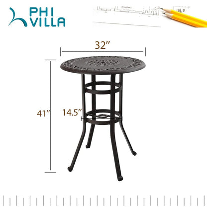 MAISON ARTS 3-Piece Cast Aluminum Patio Bar Stool Set of 1 Bar Table & 2 Swivel High Bar Stools