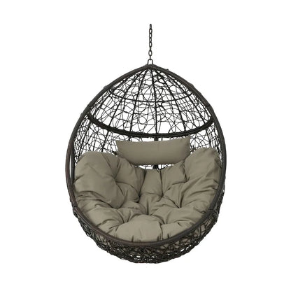 Waterproof Outdoor Wicker Hanging Basket Chair with Cushions, Hammock Seat - 300 lbs Capacity