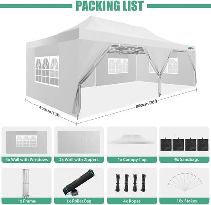 COBIZI 10x20 Heavy Duty Pop up Canopy Tent with 6 sidewalls Easy Up Commercial Outdoor Canopy Wedding Party Tents for Parties All Season Wind & Waterproof Gazebo with Roller Bag,Black(Frame Thickened)
