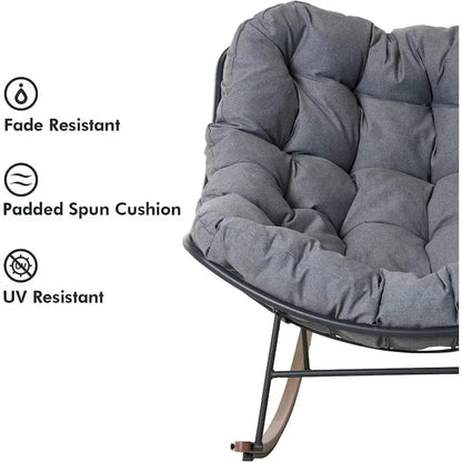 Giant Patio Rocking Chair, Indoor Outdoor Egg Freestyle Chair with Cushion Upholstered Modern Lounge Chair for, Garden, Backyard