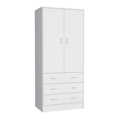19 Modern Double-door Armoire with 3 Drawers and 1 Hanging Rod for Bedroom