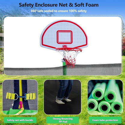 Upgraded 16Ft Trampoline with Basketball Hoop & Net