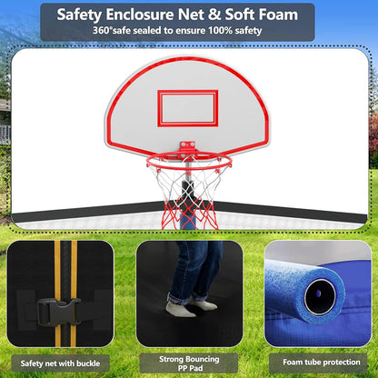 Upgraded 16Ft Trampoline with Basketball Hoop & Net