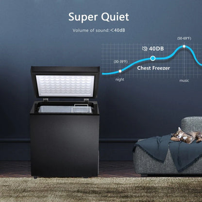 1.8 Cu.Ft Chest Freezer with Removable Basket, Bottom Drain, 7-Level Thermostat, Freestanding Design for Home and Apartment