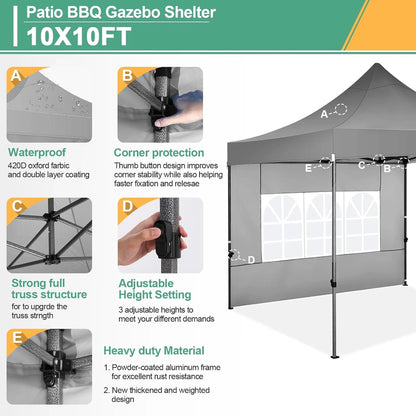 COBIZI 10x20 Heavy Duty Pop up Canopy Tent with 6 sidewalls Easy Up Commercial Outdoor Canopy Wedding Party Tents for Parties All Season Wind & Waterproof Gazebo with Roller Bag,Black(Frame Thickened)