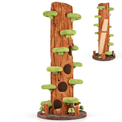 90.5" Tall Luxury Simulation Cat Tree, Modern Realistic Multi-Level Cat Tower w/ 5 Condos & Sisal Scratch Pad, Large Lifelike Indoor Cat Tree