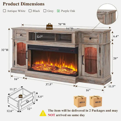 Farmhouse Electric Fireplace TV Stands up to 80, Entertainment Center