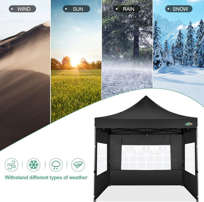 COBIZI 10x20 Heavy Duty Pop up Canopy Tent with 6 sidewalls Easy Up Commercial Outdoor Canopy Wedding Party Tents for Parties All Season Wind & Waterproof Gazebo with Roller Bag,Black(Frame Thickened)