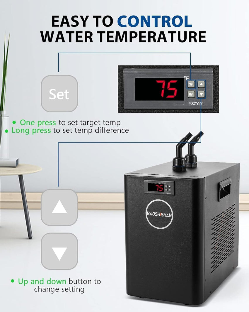 2025 Aquarium Chiller 42gal 1/10 HP Water Cooler Fish Tank Chiller Special Quiet Design Refrigeration Compressor for hydroponics Water weeds Jellyfish Coral Crystal Shrimp (42gal/160L)