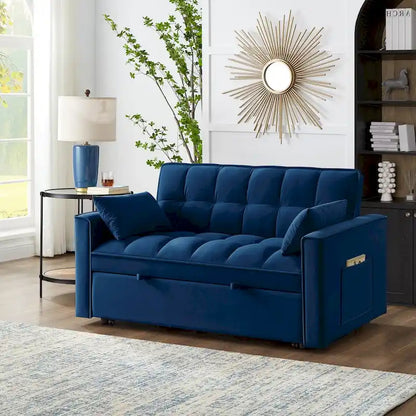 4 in1 Loveseat Sofa Bed with Armrests & Storage Pockets, Multi-Function Tufted Pull-out Sofa Bed with Adjustable Backrest