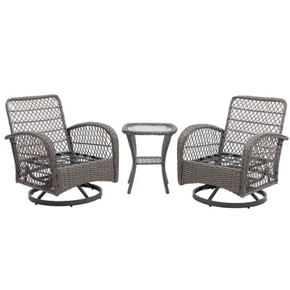 3 Pieces Outdoor Swivel Rocker Patio Chairs, 360 Degree Rocking Patio Conversation Set