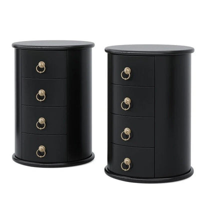No Assembly Solid Wood End Table, Vintage Round Side Drawers Table