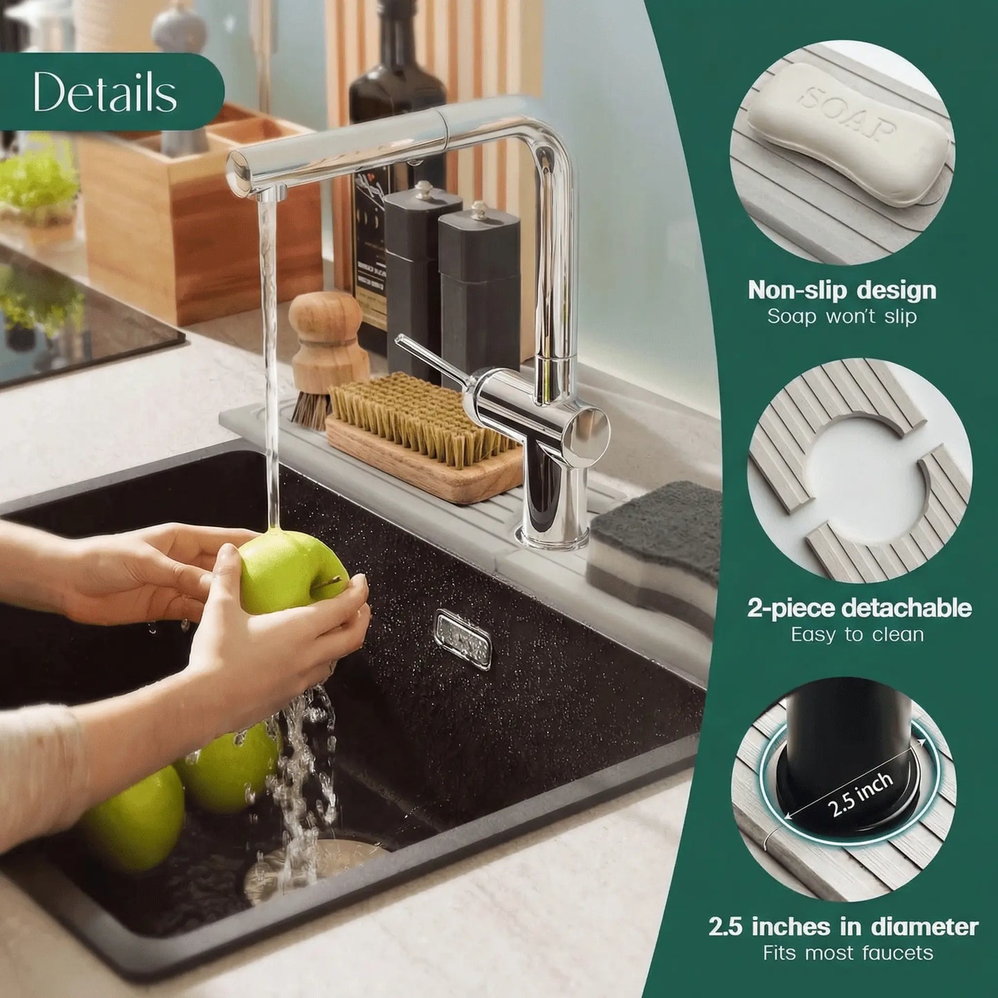 Vtlan™ InstaDry Diatomite Faucet Stone Mat - Ultra-Absorbent 2-Piece Sink Drying Pad
