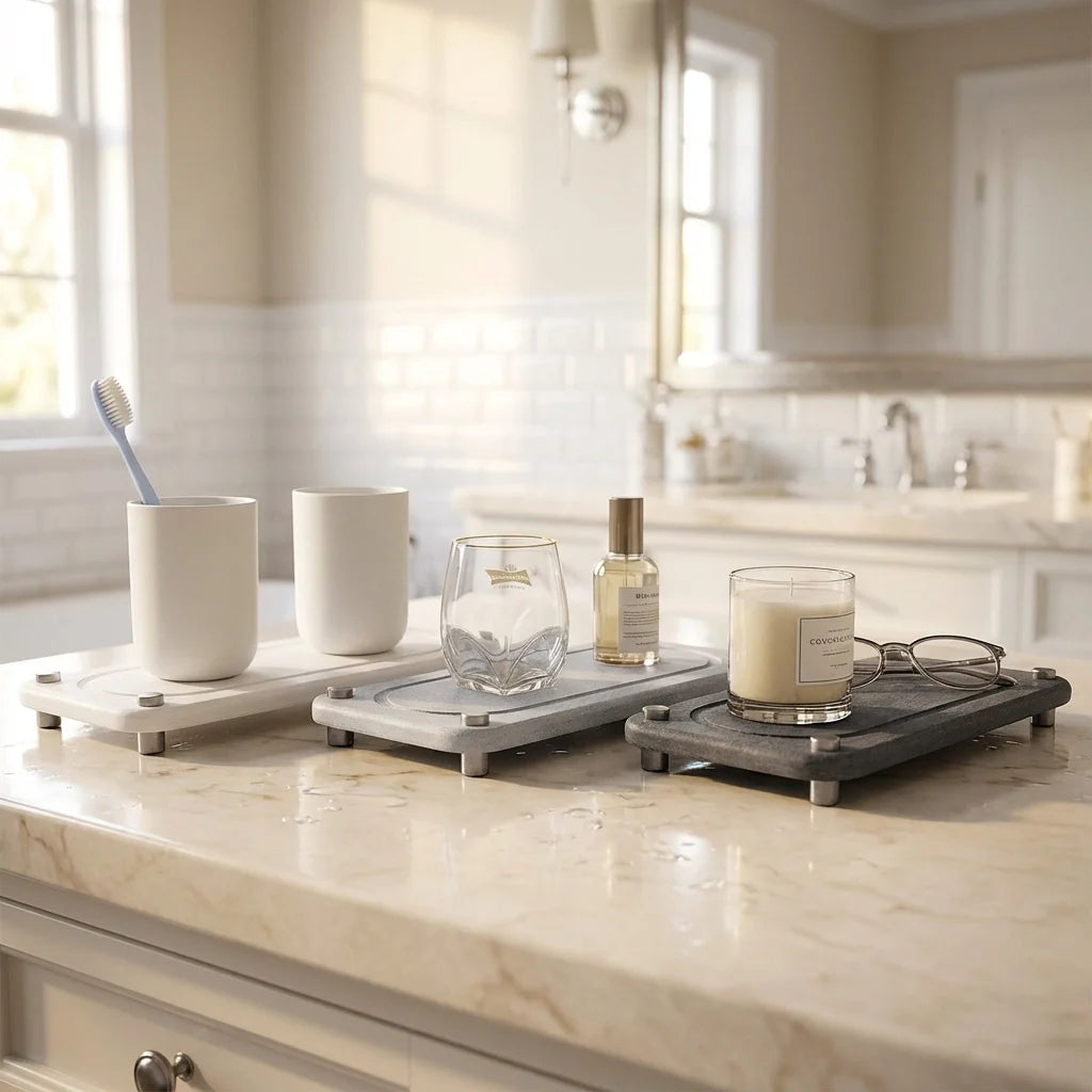 Vtlan™ InstaDry Diatomite Stone Sink Tray - Fast-Drying Countertop Organizer with Stainless Steel Legs