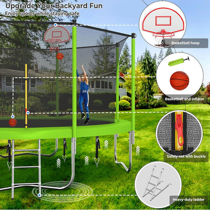 Upgraded 16Ft Trampoline with Basketball Hoop & Net
