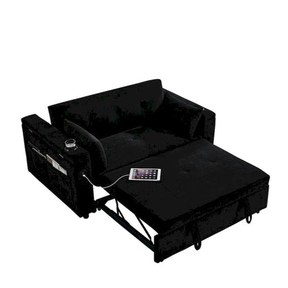 54 Pull-Out Sleeper Sofa Bed, 2 Seat Recliner Sofa Bed with Storage, Lumbar Pillow, USB Power Outlet