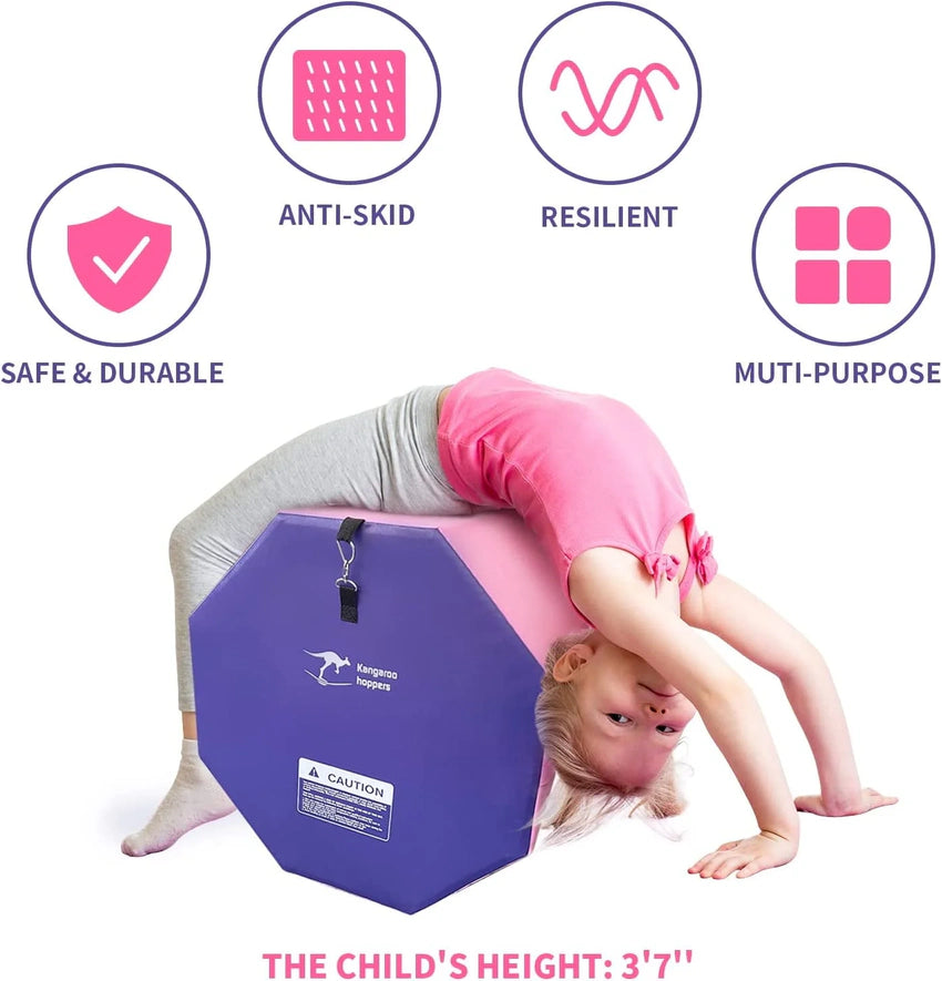 Kangaroo Hoppers 24" x 26" Gymnastics Octagon Tumbling Mat with Carrying Handles for Home Gym Exercise (Pink/ Purple)