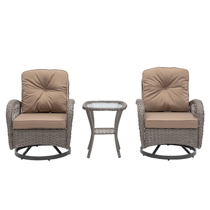 3 Pieces Outdoor Swivel Rocker Patio Chairs, 360 Degree Rocking Patio Conversation Set
