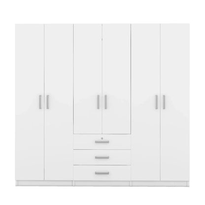 6-Doors Wooden Wardrobe Storage with 3 Big Drawers for Bedroom
