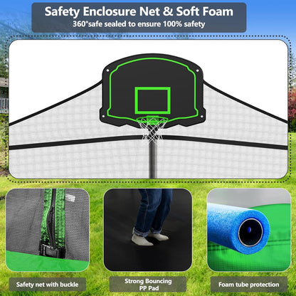 Upgraded 16Ft Trampoline with Basketball Hoop & Net