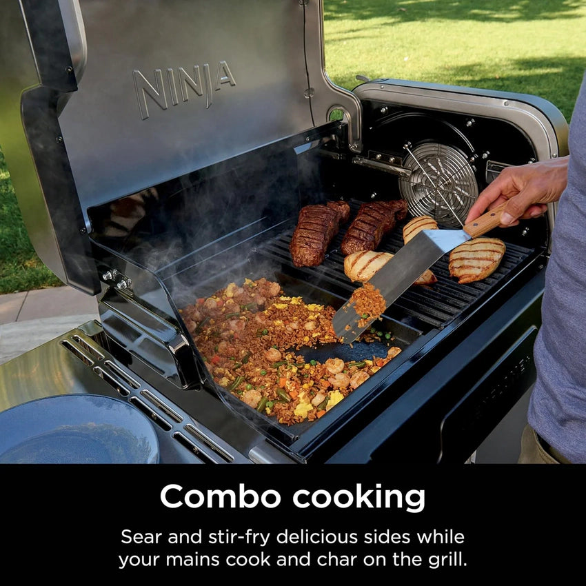 Ninja FlexFlame, Grill and Smoker, Electric and Propane Grill, Roaster, BBQ Grill, 5-in-1 Cooking System, 3 Burner, Digital Control, Outdoor Cooking, Griddle, Pizza Maker, Stainless Steel, PG301