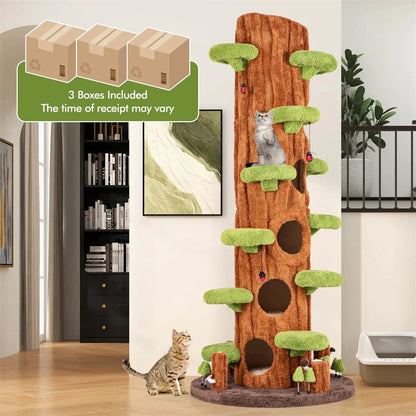 90.5" Tall Luxury Simulation Cat Tree, Modern Realistic Multi-Level Cat Tower w/ 5 Condos & Sisal Scratch Pad, Large Lifelike Indoor Cat Tree
