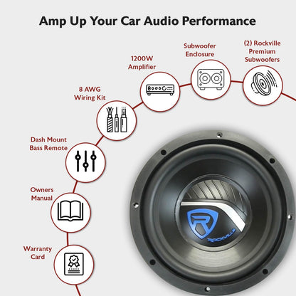 RV12.2B 1200W Dual 12" Car Subwoofer Enclosure+Mono Amplifier+Amp Kit
