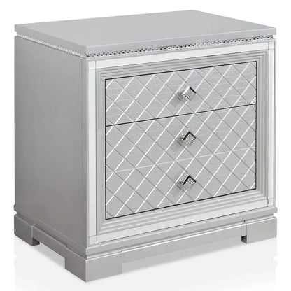 Seleena Glam Silver Wood 5-Piece Tufted Panel Bedroom Set with USB Port by Furniture of America