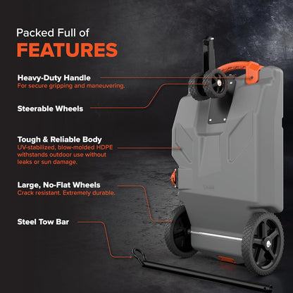 36-Gallon Portable Camper / RV Tote Tank - Features Large Heavy-Duty No-Flat Wheels & Built-In Gate Valve - Removable Steel Tow Adapter, 3 ?RV Sewer Hose & More RV Accessories (39006)