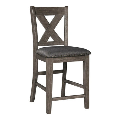 7 Piece Dining Table Set, Lattice Back Chairs, Dark Gray Wood, Polyester