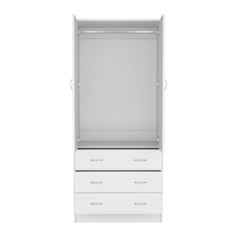 19 Modern Double-door Armoire with 3 Drawers and 1 Hanging Rod for Bedroom
