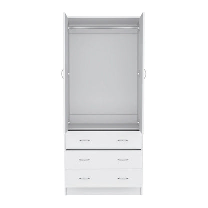 19 Modern Double-door Armoire with 3 Drawers and 1 Hanging Rod for Bedroom