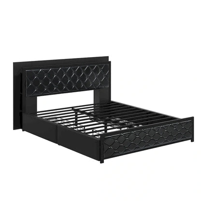 Moasis Queen Size PU Bed Frame LED Upholstered Platform Bed Frame