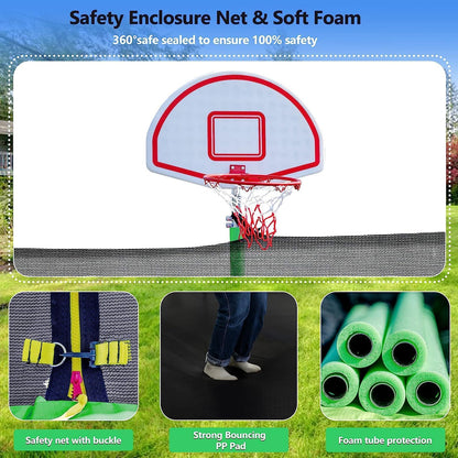Upgraded 16Ft Trampoline with Basketball Hoop & Net