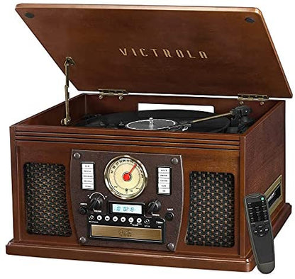 Victrola 8-in-1 Bluetooth Record Player & Multimedia Center, Built-in Stereo Speakers – Turntable, Wireless Music Streaming