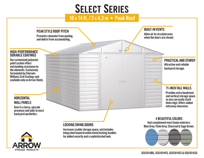 2025 Select Steel Storage Shed, 10x14, Blue Grey