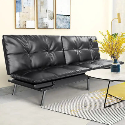 Futon Couch Sofa Bed, Faux Leather Sleeper Futons Convertible Loveseat Furniture for Compact Small Space, Dorm, Living Room
